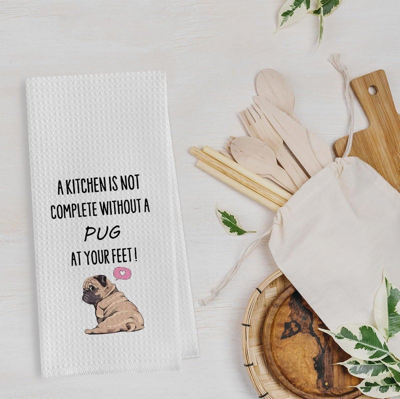 Geqtt Funny Pug Dish Towels - Decorative Waffle Weave Kitchen Hand Towel, Tea Towel Gift for Pug Lovers (1624 Inches) - Image 2